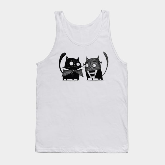 Cat Dracula and Frankencat Tank Top by Gummy Illustrations